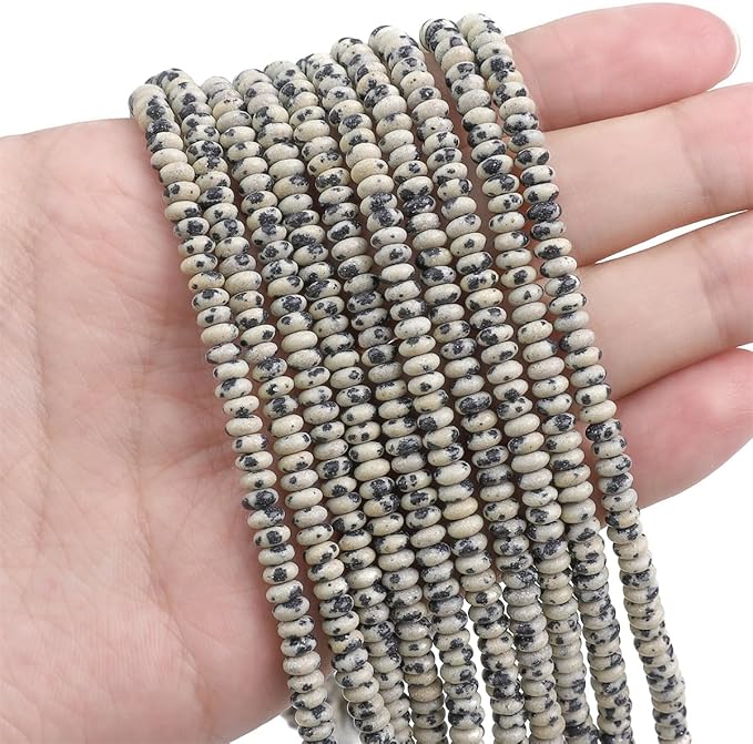 Natural Dalmatian Stone Spacer Beads Caps Rondelle Disk Loose Beads for Beading Jewelry Making 4mmx2mm 38cm