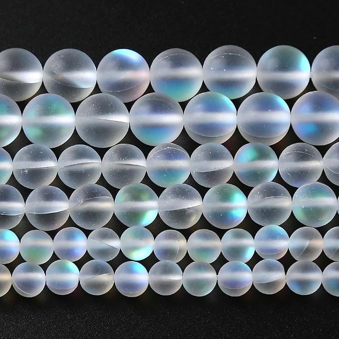 72PCS 10MM Aurora Moonstone Crystal Glass Beads Gem Round Loose Beads for Jewelry Making DIY Bracelet 2 Strands 32"