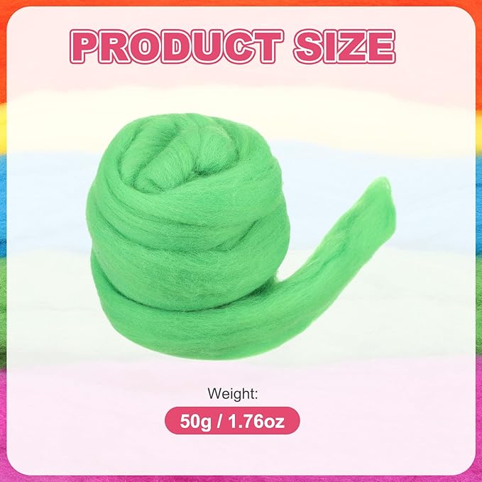 MECCANIXITY Wool Roving Yarn Soft Felting Wool 50g/1.76oz Pure Chunky Roving Yarn for Needle Felting Knitting Blanket Spinning Weaving Art DIY Craft Shine Green