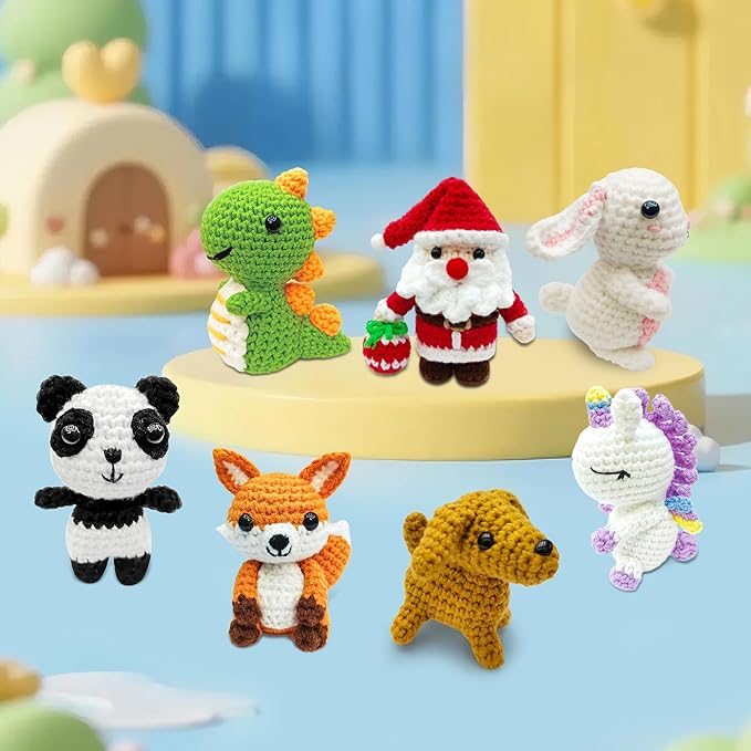 HUASHILUO 8Pcs Crochet Kit for Beginners, 2026 DIY Craft for Adults and Kids, Great Christmas Gift for Crochet Lovers, Crocheting Animal Kits with Step by Step Videos,Yarn,Crochet Hook