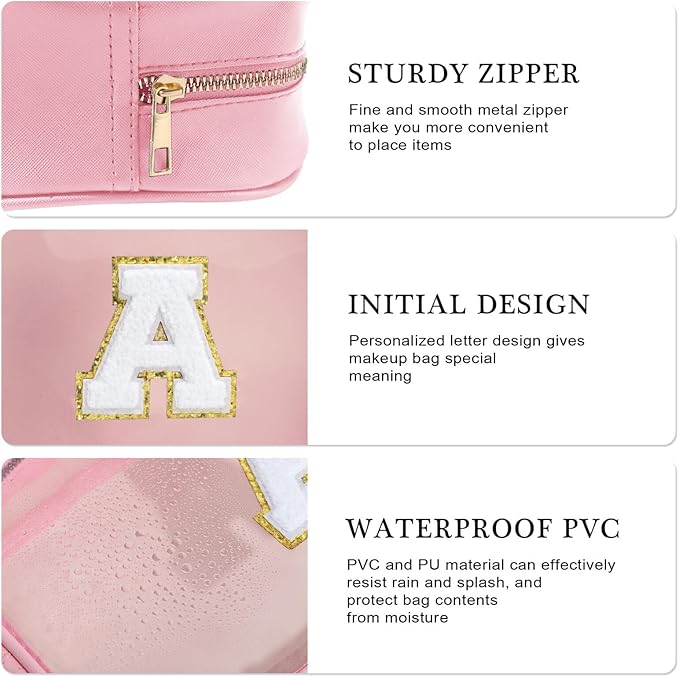 YOOLIFE Travel Clear Makeup Bag Toiletry Bag, Make up Bag Waterproof Toiletry Bags for Women Cosmetic Bag Preppy Stuff Birthday Gifts for Women Personalized Pink Mother Girlfriend Wife Gifts Letter G