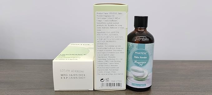 PHATOIL Baby Powder Fragrance Oils for Aromatherapy, 3.38FL.OZ Diffuser Oils for Home, Perfect for Aromatherapy, Humidifiers, Yoga, DIY Candle and Soap Making - 100ml