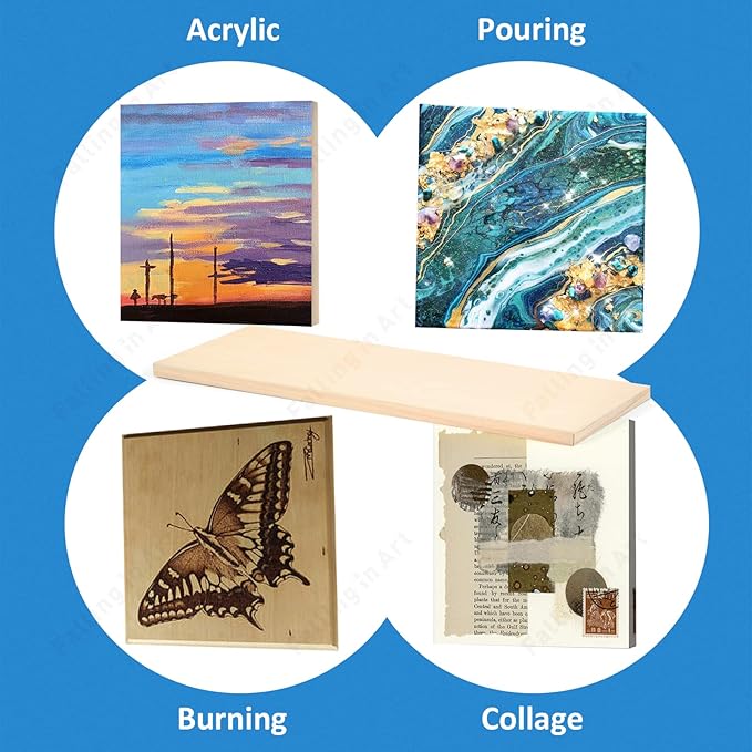 Falling in Art Unfinished Birch Wood Panels Kit for Painting, Wooden Canvas 2 Pack of 12x36’’ Studio 1’’ Deep, Cradle Boards for Pouring, Art, Crafts, Burning and More