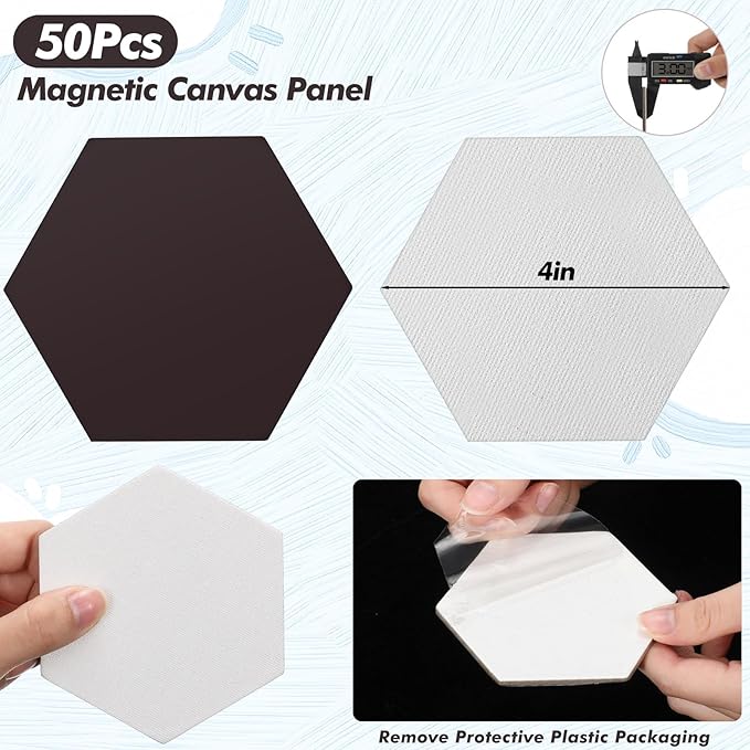 Engrowtic 50 Pcs Magnetic Painting Canvas Panel Mini Canvas Boards for Painting Mini Tile Art for Fridge Locker Art Crafts DIY(4 in,Regular Hexagon)
