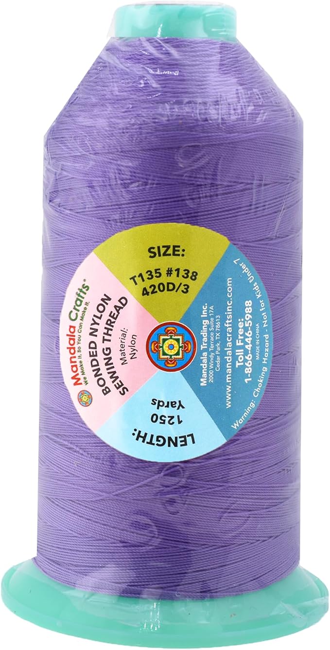 Mandala Crafts Bonded Nylon Thread Lilac Heavy Duty Sewing Threads - 1250 YDs Size 138 420D T135 Tex 135 Thread for Leather Jeans Weaving Outdoor Marine Upholstery Threads