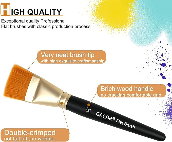 1 1/2 inch Flat Paint Brushes for Acrylic Painting,4 Pieces 38mm Large Craft Basecoating PaintBrushes with Wooden Handle for Acrylic, Oil, Body, Facial mask Brushes