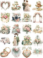 TIAMECH Wedding Lover Paper Stickers - 72 Pcs Bride Couple Rings Party Cake Design, Waterproof Sticker for Journaling & Scrapbooking, Junk Journal Supplies, Ephemera & DIY Crafts