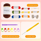 Noocro Crochet Kit for Beginners or Intermediate Level, Fuzzy Granny Square Bucket Hat, Step by Step Video Tutorial, Detailed Instruction Complete Kit Craft Supplies Holiday Gift
