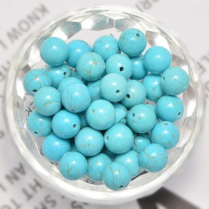 NCB 100pcs 10mm Natural Stone Beads Round Beads Gemstone Beads Loose Beads for Jewelry Making Wholesale (Stabilized Blue Turquoise, 10mm 100Beads)