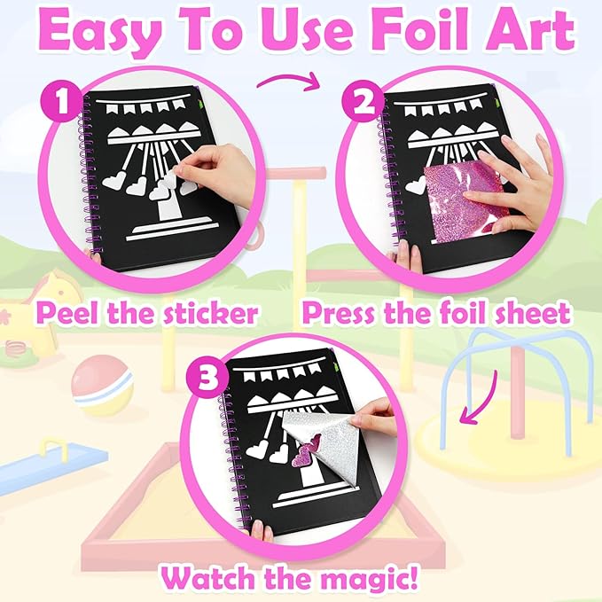 FUNNYB&G Foil Art Craft for Kids - Christmas Crafts Gift Party Favors Stocking Stuffers for Kids Art Supplies Creative Birthday Gift Travel Toys for Girls Boys 4 5 6 7 8 9 Years Old(Amusement Park)