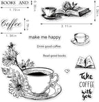 Flower Clear Stamps with Sentiment Words for Card Making and Photo Album Decorations, Coffee Heart Book Clear Rubber Stamps for Card Making Decoration and DIY Scrapbooking