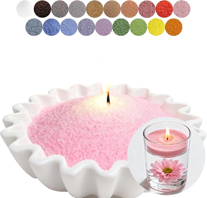 Aufien Candle Sand with Wicks, 21.4 Oz Pearled Candle, DIY Bead Powder Sand Wax Making kit Refillable Non Toxic for Handmade, Wedding and Halloween Christmas Decorations Pink Unscented