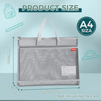 Pendancy Mesh Zipper Pouch A4 Size, Large Double Pocket Lightweight Nylon Transparent File Bag with Handle, 11x13.8 in Foldable Document Storage for Puzzle Project/Cross Stitch/Travel/Office (Gray)