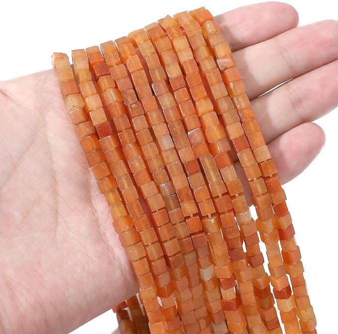Natural Red Aventurine Square Stone Beads 4x4mm 85pcs Cube Loose Semi Gemstone Beads for Jewelry Making Design