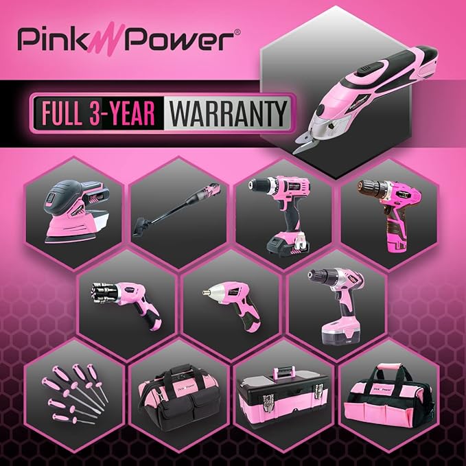 Pink Power Cordless Electric Scissors Fabric Cutter for Crafts, Box, Sewing, Carpet, & Scrapbooking - Heavy Duty Professional Rotary Shears Cutting Tool - Automatic Cardboard Cutter Fabric Scissor