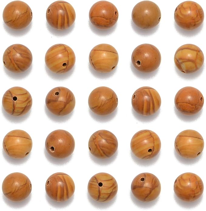 NCB 200pcs 6mm Woodgrain Jasper Loose Beads for Jewelry Making, Natural Semi Precious Beads Round Smooth Gemstones Spacer Beads Charms for Necklaces Bracelets (Woodgrain Jasper, 6mm 200Beads)