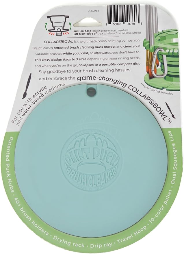 Paint Puck CollapsiBowl Paint Brush Cleaner Rinse Cup (Green) – Collapsible Paint Water Cup & Brush Cleaner with Brush Holder, Squeegee Lips & Drip Tray for Acrylic, Watercolor & Art Supplies