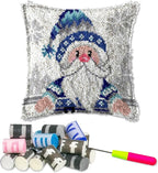 DL-YTG Latch Hook Kits Pillow Blue Geezer Crochet Yarn Cushion Colour Printed Canvas Rug Needlework DIY Pillowcase Hook and Latch Kit Christmas Home Arts Crafts Sofa Decoration 42x42cm/16X16inch