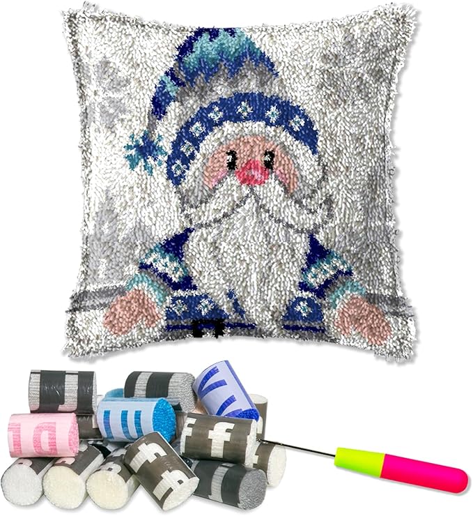 DL-YTG Latch Hook Kits Pillow Blue Geezer Crochet Yarn Cushion Colour Printed Canvas Rug Needlework DIY Pillowcase Hook and Latch Kit Christmas Home Arts Crafts Sofa Decoration 42x42cm/16X16inch