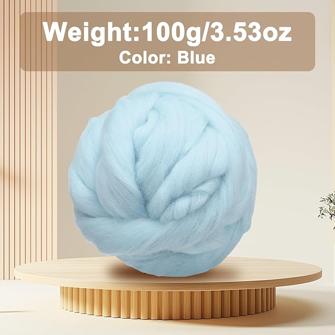 uxcell 3.53oz Wool Roving Yarn, Needle Felting Wool Fiber DIY Craft Needle Wet Felting Supplies for Blending Weaving Handcrafts, Blue
