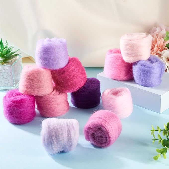 2.11oz Wool Roving Yarn Purple Needle Felting Wool 10 Styles Soft Spinning Felting Supplies for DIY Crafts Felt Blending Weaving Hand Spinning