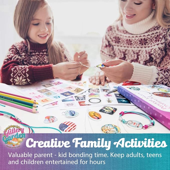 Glittery Garden Girls Jewelry Making Kit. Best Necklace Pendant & Bracelet Crafting Set with Glass Beads & Charms. Fashion Accessories, Arts Crafts Supplies. Birthday Gift