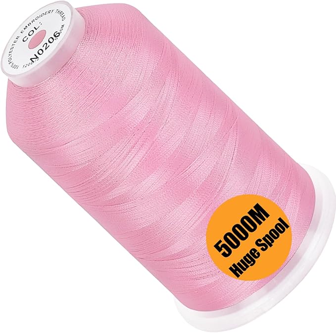 New brothread - Single Huge Spool 5000M Each Polyester Embroidery Machine Thread 40WT for Commercial and Domestic Machines - Lavender Pink