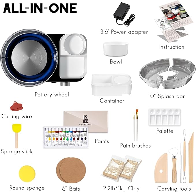 Pottery Wheel for Kids and Beginners - Complete Pottery Set for Kids with 6" Turntable, 2.2lb Clay, Art Supplies Sculpting Tools, Craft Gifts for Teens Kids Adults (Blue)