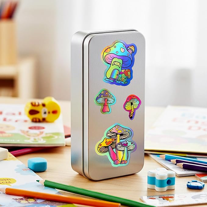 100 Pack Holographic Mushroom Stickers for Laptop Water Bottles Scrapbook, Mushroom Party Favors