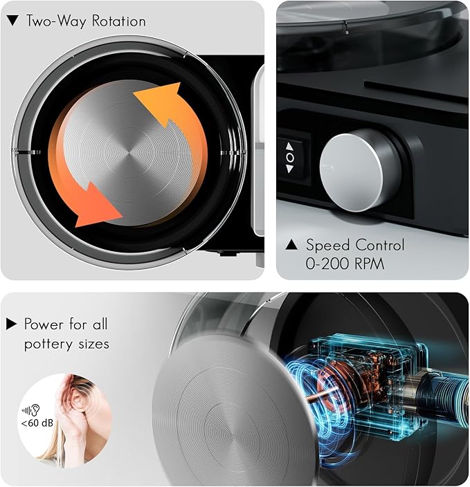 Pottery Wheel for Adults - Complete Pottery Tools Kit for Beginners, 6" Turntable Two-Way Rotation Adjustable Speed, 2.2 lbs. Air Dry Clay, Mini Clay Making Pottery Wheel with Storage Design (Black)