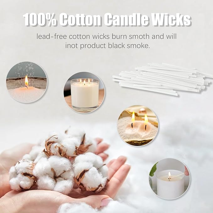 Pearled Candle Cotton Wicks 500-Pack for Sand Candles Making - 2Inch Metal-Free and Lead-Free Refill Sand Wax Wick for Candle Making DIY (White)