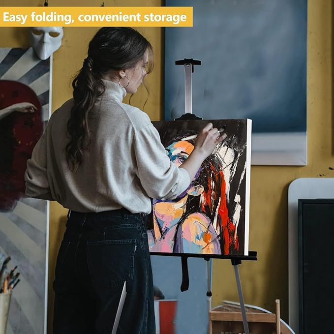 RRFTOK Art Painting Display Artist Easel Stand,Aluminum Metal Tripod Adjustable Easel for Painting Canvases Height from 17 to 66 Inch,Carry Bag for Table-Top/Floor Drawing and Displaying(3pack).