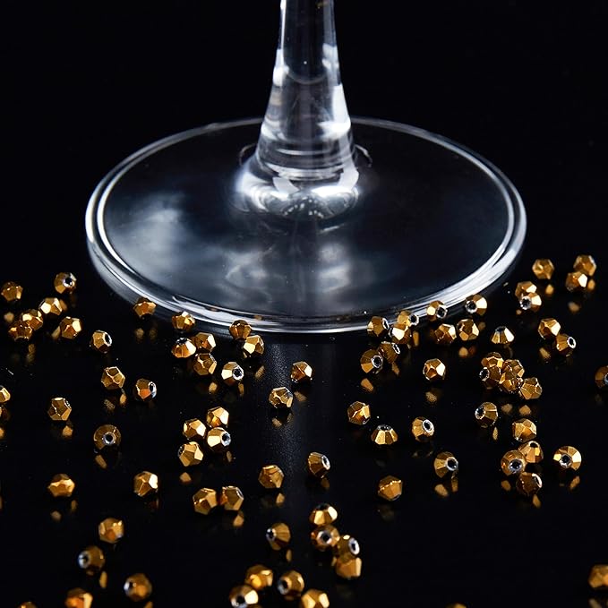 1200PCS 3mm Bicone Crystal Glass Beads for Jewelry Making, Sparkling Mini Beads for Suncatchers, DIY Bracelets & Craft Projects (Coffee Gold)