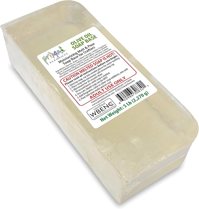 Primal Elements Olive Oil Soap Base - Moisturizing Melt and Pour Glycerin Soap Base for Crafting and Soap Making, Easy to Cut - 5 Pound