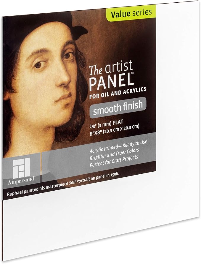 Ampersand Art Supply Wood Gesso Artist Painting Panel: Primed Smooth, 8" x 8", 1/8" Flat Profile