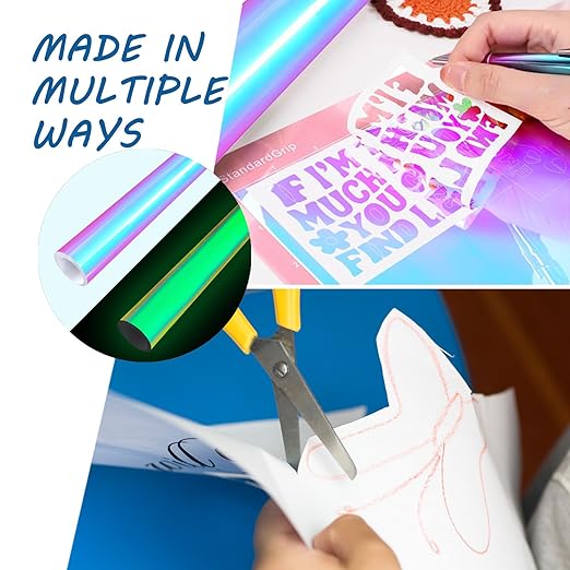 Glow in The Dark Vinyl 12" x 6 ft Permanent Adhesive Vinyl Holographic Iridescent Vinyl Opal White Glow Green for Wrap, Stickers, Decal, Lettering, DIY Crafts Decor