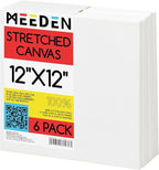 MEEDEN Stretched Canvas, 12 × 12 Inch, Pack of 6, Blank White Canvases for Painting, 100% Cotton, 12 oz Gesso-Primed, Pre-Stretched Canvas for Acrylic Oil Pouring & Airbrushing Painting
