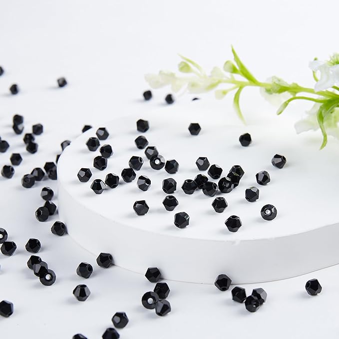 1100pcs Black 4mm Bicone Crystal Beads for Jewelry Making – Small Faceted Glass Beads for Bracelets, Earrings, Loc Sprinkles, DIY Crafts