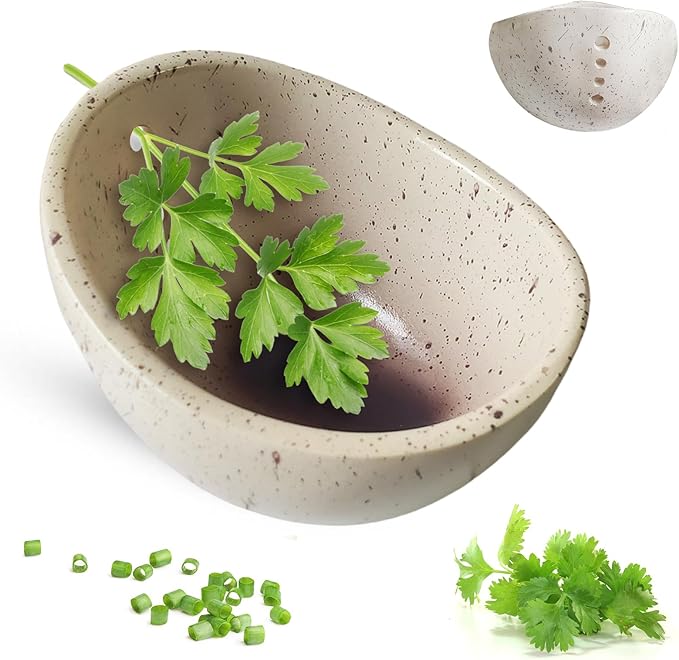 Pottery Herb Stripper Bowl – 4-Slot Herb Stripper with Multiple Hole Sizes, Ergonomic Design, Separating Leaves and Stems for Thyme, Basil, Rosemary, and More (White)