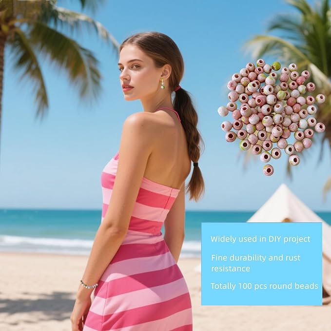 Ceramic Round Porcelain Beads Flower Porcelain Spacer Bead Craft Beads Ornamenets for DIY Jewelry Necklace Bracelet DIY Crafts for Women Above 12 Years Old 100 pcs