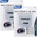 BAZIC Date Stamp and Ink Pad (Black Ink), 12 Years of Dates, Nickel-Plated Steel, Stamp Impression Size 1" x 0.15", Great for Office, Shipping, Receiving, Accounting, Expiration, Due Dates, 2-Pack