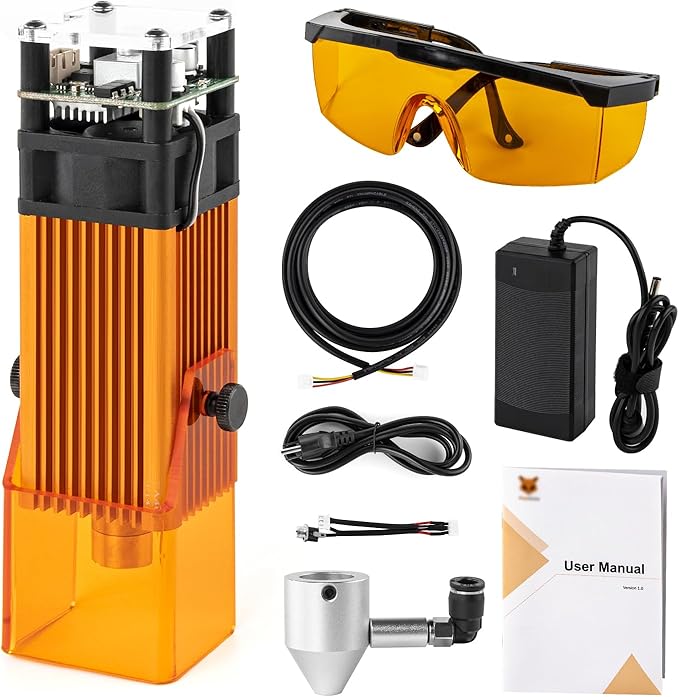 FoxAlien Fixed-focus FA40W Engraver Module Class 4 450nm PWM TTL for FoxAlien Masuter 4040, Masuter Pro, 4040-XE, WM3020, XE-PRO, Vasto Series CNC Engraving Machine (10000mW Optical Output)