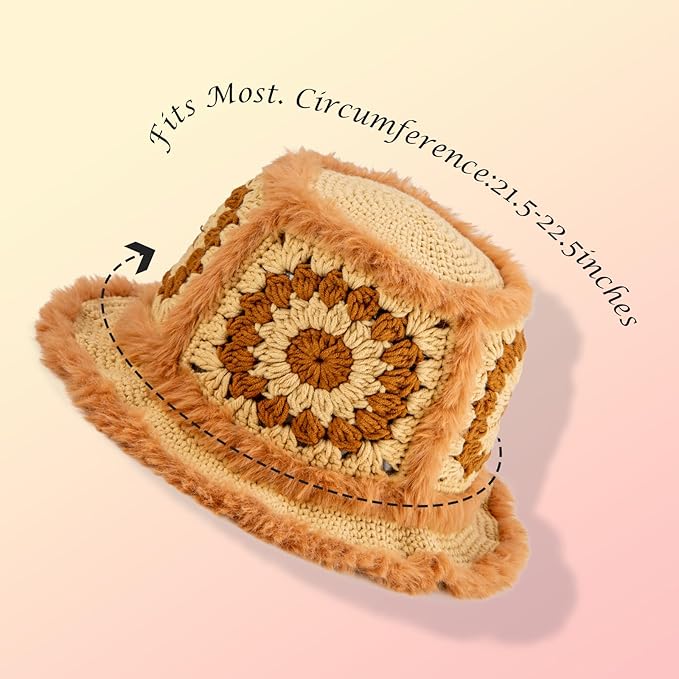 Noocro Crochet Kit for Beginners or Intermediate Level, Fuzzy Granny Square Bucket Hat, Step by Step Video Tutorial, Detailed Instruction Complete Kit Craft Supplies Holiday Gift