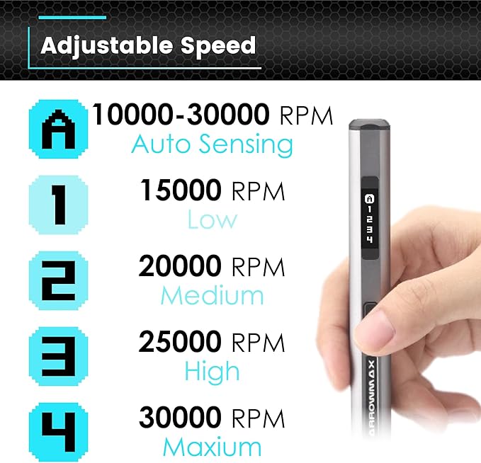 AM ARROWMAX Smart Engraving Pen, HollowCup Motor, 42 Bits with Aluminum Case, OLED, Magnetic Charge, Mini Electric Engraving Tool for Metal, Wood, Glass and Plastic (SGS MAX)