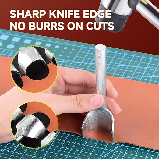 7Pcs Leather Craft Tools Precision Arc-Shaped Half Round Punch Set & Edge Cutters for Belt, Wallet, and Bag Making (Sizes from 10mm to 40mm)