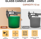 12 OZ Thick Candle Jars for Making Candles 12 Pcs, Empty Jars with Wood Lids for Spice Jars, Sample Container, Frosted Green