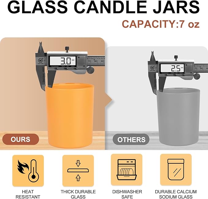 SHOWIN Thick Candle Jars for Making Candles 16 Pcs, 7 OZ Empty Jars with Wood Lids for Candle Making, Sample Container, Christmas