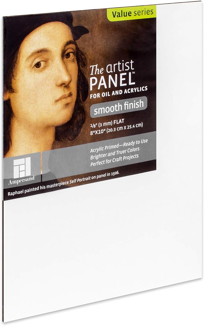 Ampersand Art Supply Wood Gesso Artist Painting Panel: Primed Smooth, 8" x 10", 1/8" Flat Profile