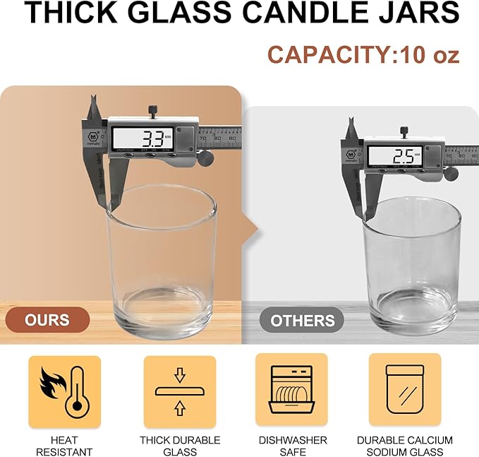10 OZ Thick Candle Jars for Making Candles 15 Pcs, Empty Jars with Wood Lids for Candle Making, Sample Container, Clear