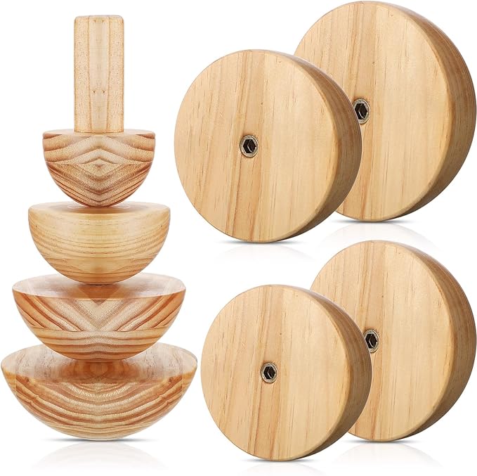 Doublefill 4 Pack Pottery Molds Plaster Molds Wood Pottery Tools with Handle for Ceramic Top Forms DIY Bowls Plate Dish Slump Press Art Making(Hemispherical,3.5'' 4.5'' 5.5'' 6.5'' Thickness 2.5'')